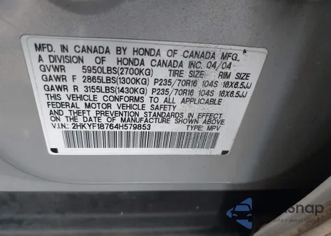 2004 Honda Pilot Ex-L из США, поврежденный, VIN 2HKYF18764H579853